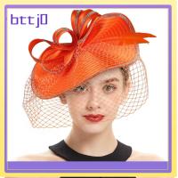 BTTJ0 น้ำหนักเบามาก หมวกดาร์บี้ สีทึบทึบ ขนนกสีขาว หมวกโบสถ์ ของใหม่ พร้อมผ้าคลุมหน้า หมวกงานเลี้ยงน้ำชา สำหรับผู้หญิง