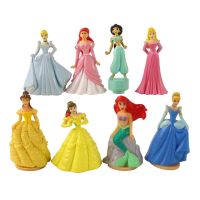 8pcs/set 4.5-5cm Disney Princess Anna Elsa Mermaid Cinderella Sleeping Beauty Belle Mini Dolls PVC Model Decoration Figure Toys