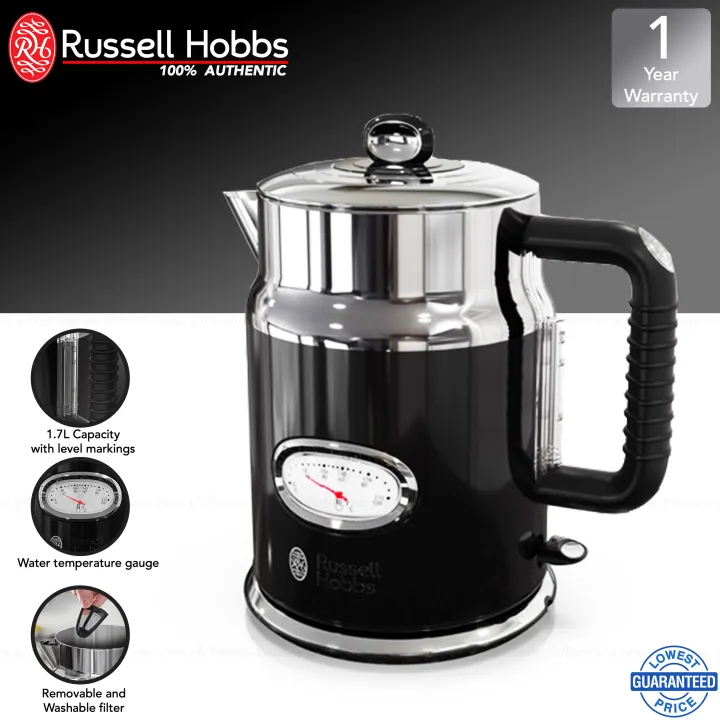 Russell Hobbs 1.7l Retro Black Stainless Steel Electric Kettle 21671-70 