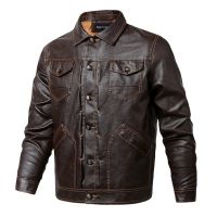 [COD] 2021 Mens Leather Jacket Large Size Loose Lapel Fleece Multi-Pocket Coat