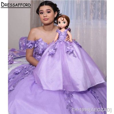 ✸ AEOZAD Vestidos de princesa com apliques 3D vestido baile lilás vestidos Quinceanera Cinderela 16 grande arco 15 anos