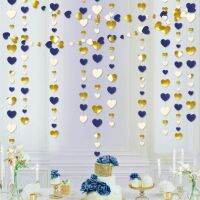 4M Navy Blue Beige Gold Paper Love Heart Garlands Hanging Banner for Anniversary Wedding Bridal Shower Birthday Party Decoration Banners Streamers Con