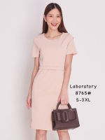 Laboratory 8765 เดรสคอกลม ชุดทำงาน แต่งโบว์เอว มีกระเป๋า