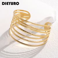 DIEYURO 316L กำไลข้อมือเส้นรูปทรงเรขาคณิตเหล็กกล้าไร้สนิมสำหรับผู้หญิงเด็กผู้หญิงเทรนด์ใหม่กำไลข้อมือปรับได้เครื่องประดับปาร์ตี้ของขวัญ