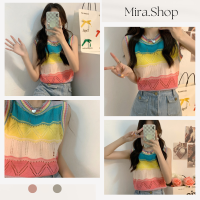 Mira_shop เสื้อกล้ามไหมพรม ลายทาง สีรุ้ง รุ่นฮิต 1530-3#