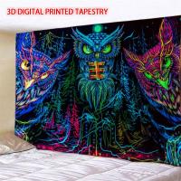 พรมลายนกฮูก Psychedelic พรมลายนกฮูก Moon สัตว์นก Blacklight Trippy Forest Line Art Wall เครื่องตกแต่งบ้านแบบแขวน3d การพิมพ์ Trippy ป่ากำแพงแขวน Moon สัตว์นก Blacklight พรมลายนกฮูก Blacklight Tapestry