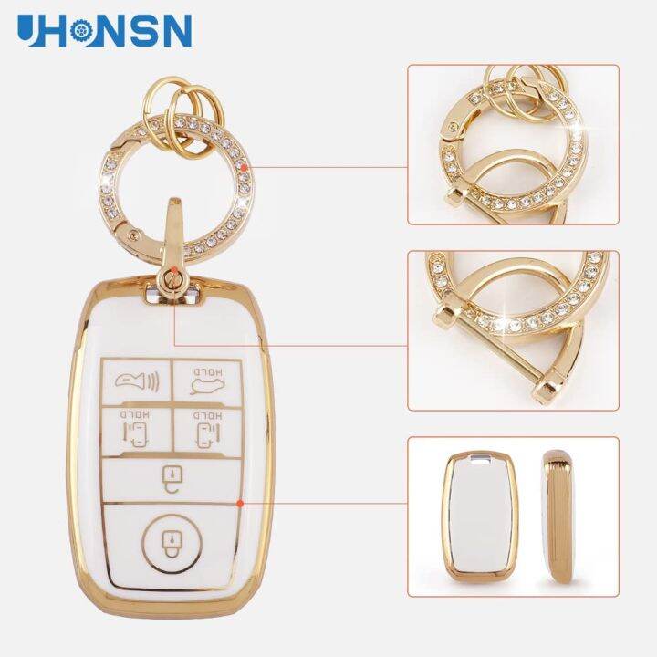 for-kia-smart-key-fob-cover-keyless-entry-remote-protector-case-compatible-with-kia-optima-sportage-sorento-niro-sedona-rio5-white-gold-6-buttons