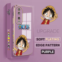 เคส PMP สำหรับ Honor 90 5G 90 Lite 5G ฟรีสายคล้องการ์ตูนอนิเมะ Happy Luffy ขอบสี่เหลี่ยม Pattern Plated เคสโทรศัพท์ Luxury Plated Soft เคสโทรศัพท์