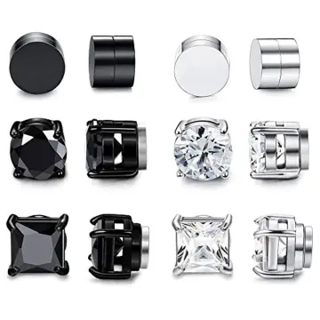 Fashion 6 Pcs Magnetic Earrings Black Gold Silver Titanium Steel Mens Women  Trendy Round Clip Ear Stud For Men Magnetic Magic Unisex | Jumia Nigeria