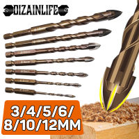 DIZAINLIFE บิตเจาะหลุมหกเหลี่ยมไขว้345681012มม. สำหรับเจาะรูคอนกรีตเครื่องมือดอกสว่านทรงสามเหลี่ยมโลหะผสมแข็ง