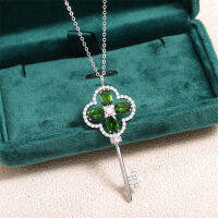 Trendy Silver S925 Silver Fashion Key Necklace Inlaid with Moissan Diamond Natural Egg Shaped Crystal Stone Lady Gift