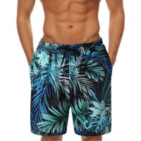 Hawaiian Men Floral Shorts Beach Loose Board Shorts For Swimwear Elastic Waist Vacation Short Pants