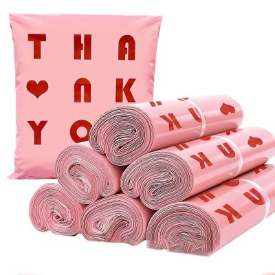 【CW】✔❡  50Pcs Pink Envelope Poly Courier Packing Business Clothing PE Mailing Postal THANK Print