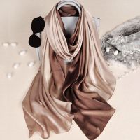 【Miki Xinyuan】การออกแบบใหม่ LuxurySolid SilkScarf Gradient Dip Dye WomenHijab Shawl Long Soft Wrap