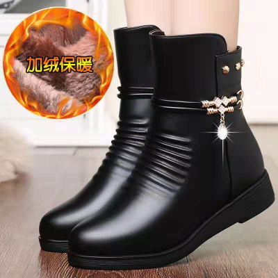 Leather women boots 2020 winter thick wool lined genuine Leather women snow boots large size women winter shoes erf56
