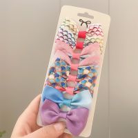 8 Pcs Set Ribbon Hair Bows Clips Print Mini Bows Cream Hair Accessories for Children