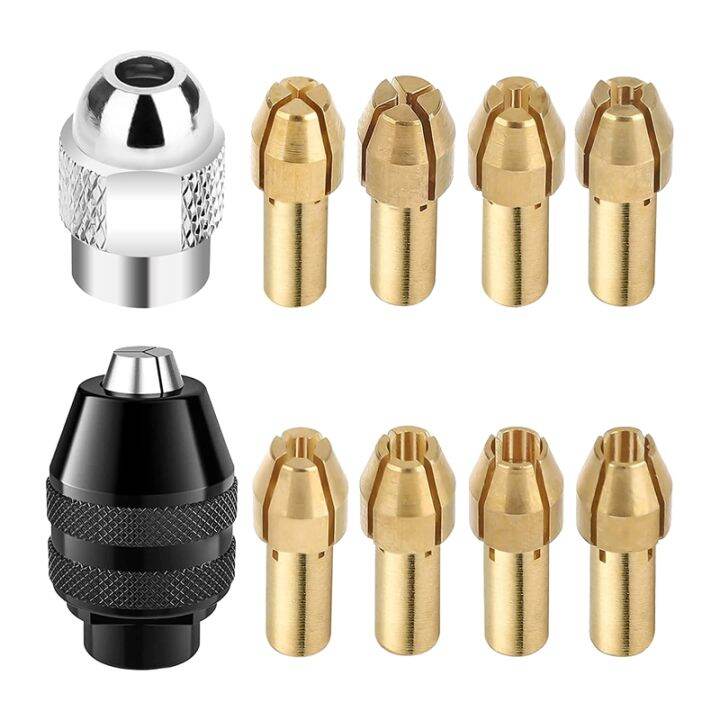 8Pcs Brass Collet Set with Keyless Drill Chuck, Replacement 4485 Brass