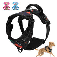 Reflective Nylon Dog Harness No Pull No-Choke Large Dog Harness Adjustable Soft Pet Vest with Easy Control Handle for Large Dogs