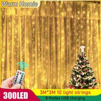 [อบอุ่น Homie] 3เมตร300LED นางฟ้าแสงพวงมาลัยม่านโคมไฟการควบคุมระยะไกล USB S Tring ไฟปีใหม่ตกแต่งคริสต์มาสตกแต่งบ้านห้องนอน