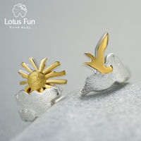 Lotus Fun Real 925 Sterling Silver The Very Sunrise Moment Bird Luxury Adjustable Rings for Women Original Engagement Jewelry