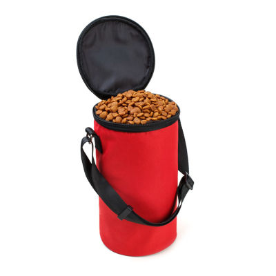 อาหารพับได้กระเป๋าฝาพับชามพกพาได้ Leak-Proof สำหรับสัตว์เลี้ยงแมวลูกสุนัข (สีแดง)