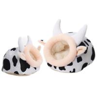 Warm Cave Bed Cow Shape Puppy House For Pet Small Animals Cave Bed Cozy Cage Hideout House Beds For Guinea Pig Chinchilla Hamster Hedgehog