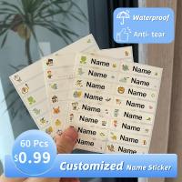 60pcs Name Sticker Waterproof Custom Kawaii Stickers Personalized Washable Label for Children Cloth Ironing Pasting Tags Stickers Labels