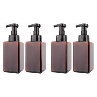 4 Pack Foaming Soap Dispenser 15Oz Refillable Foam Liquid Hand Soap Empty Plastic Pump Bottle Container - Brown 450Ml