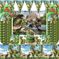 ✤ Jurassic World Dinosaur Theme Disposable Tableware Jungle Safari Dinosaur Wild Roar Boy Happy Birthday Party Decoration