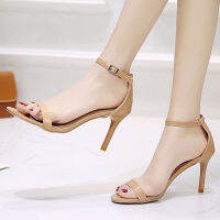 womens high heel sandals 2023 ฤดูร้อนใหม่รองเท้าผู้หญิงเปิดนิ้วเท้ากริชหัวเข็มขัดรองเท้าแตะผู้หญิงสีขาว (9CM)