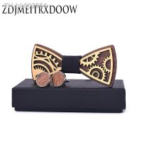 ✽✢۩ New design Gear wheel Wooden Bow Tie Mens Wood Bowtie Cufflinks Set Brand Business Neckties Cuff Links for Wedding Groom