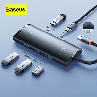 ตัวแยกสัญญาณเครือข่ายสองทางตัวแยกสัญญาณตัวขยาย USB จาก Baseus ตัวแปลงอินเทอร์เฟซด็อกต่อขยาย Typec สำหรับคอมพิวเตอร์โน้ตบุ๊ก