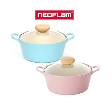 Neoflam Retro 2qt Ceramic Nonstick Low Stockpot W Glass Lid Pink