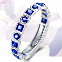 แหวนล้อมเพชรเทียม ไพลินสีน้ำเงิน เครื่องประดับสำหรับผู้หญิง