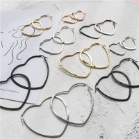 Fashion Heart Stainless steel Big Hoop Earrings for Women 30 to 60mm Statement Simple Party Girl Gift Jewelry