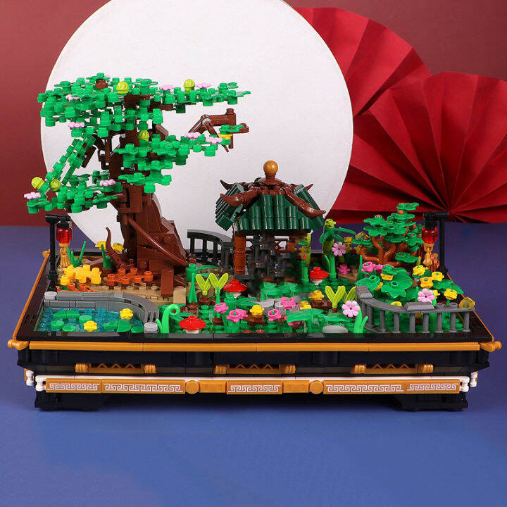 เหล่านี้00903-eternal-plant-locust-tree-pavilion-river-grass-garden-bonsai-pot-mini-blocks-อิฐของเล่นสำหรับเด็กไม่มีกล่อง