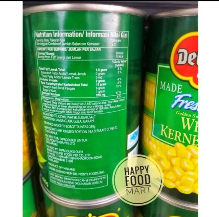 GLOBAL FRESH CUT WHOLE KERNEL CORN 425G/DEL MONTE CREAM STYLE ...