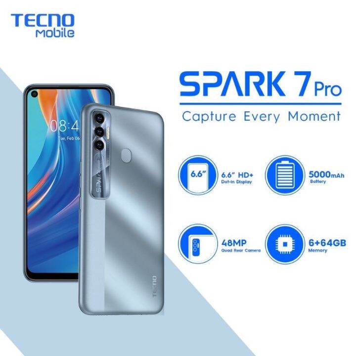 Tecno Spark 7 Pro(6GB+64GB) Cellphone Cheap 6.52inch 5000mah 6+128GB
