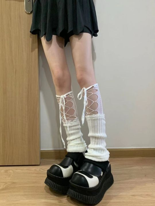 ปลอกขาถักลูกไม้เครื่องเทศญี่ปุ่นเจเคกองถุงเท้าสีขาวถุงน่องหญิงถุงเท้าบัลเล่ต์ผูก