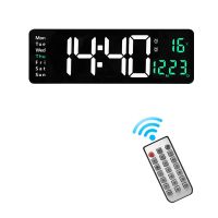 Wall-Mounted Digital Wall Clock 16 Inch Large Screen Function Display Clock Nordic Digital Clock Remote Control Temp Date Week Display Power Off Memory Table Clock Dual Alarms Clocks B