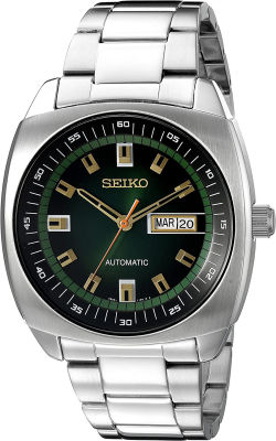 Seiko Mens SNKM97 Analog Green Dial Automatic Silver Stainless Steel Watch