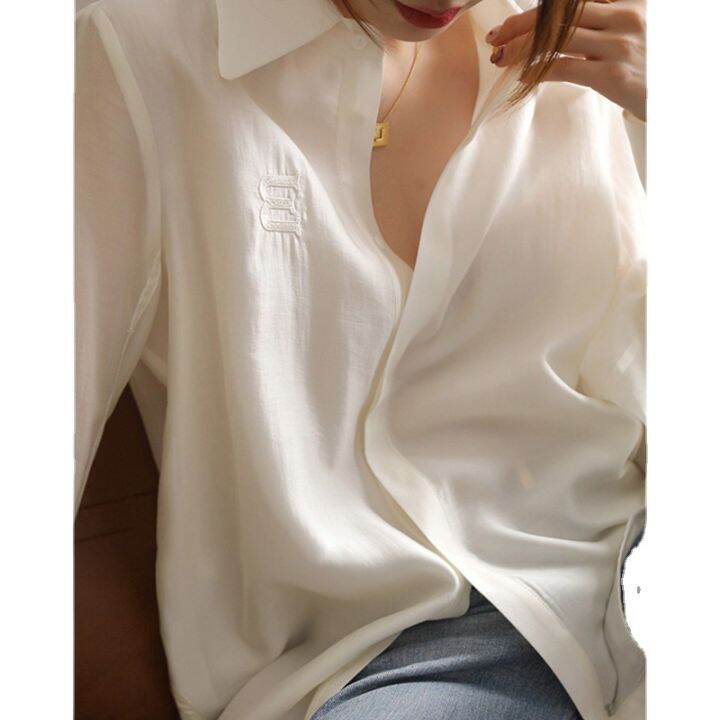 french-style-ga-grade-white-shirt-womens-2023-spring-and-autumn-design-niche-chic-chiffon-shirt-tencel-top