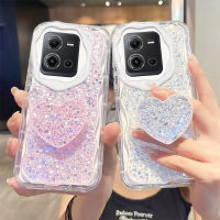 เคสสำหรับ Vivo V25e 4G แฟชั่นสาวสวยแวววาวประดับด้วยท้องฟ้าเต็มไปด้วยดวงดาวพร้อมขาตั้งรูปหัวใจเคสป้องกันเคสมือถือกันกระแทกแบบนิ่มฝาครอบด้านหลัง