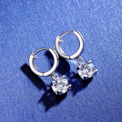 Smyoue 2CT Certified Moissanite Hoop Earrings for Women Classic Four-claw Luxury Lab Diamond Ear Earring S925 Sterling Silver