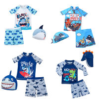 Kids Swimwear Three Pieces Baby Swimsuit Dinosaur Shark Print Rashguard+Swimming Trunks+Cap UV Protection Bathing Suit for Boy