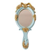 Small Handheld Makeup Mirror Vintage Portable Home Desk Mini Gold Mirror Vanity Bedroom Espelho De Maquiagem Asthetic Room Decor Mirrors