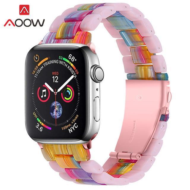 สายเรซิ่นสีชมพูสำหรับ-apple-watch-iwatch-series-7-6-5-4-3-2-se-41-มม-45-มม-44-มม-40-มม-42-มม-38-มม-หัวเข็มขัดพับสร้อยข้อมือสตรี