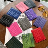 【CC】✗☽  Sheep Leather Men Credit Card Holder Lamb Multiple Pockets Coin Purse Woven Walelt