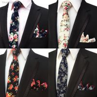 ℗❐▪ Blue Floral Ties for Men Handkerchiefs Red Cotton Necktie Pocket Square Set Flower Business Tie White 8cm Wedding Neckties A144