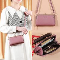 Dompet Wanita Diagonal PU Tas Clutch Ponsel Multifungsi Dompet Wanita Penutup Paspor Tempat Kartu Travel Kapasitas Besar